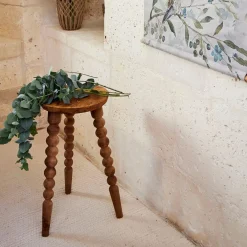 Bout de canapé rond en bois recyclé naturel d34cm - Campagne