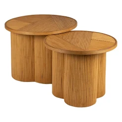 Bout de canapé ronds x2 nude en bambou et bois contreplaqué - Saori