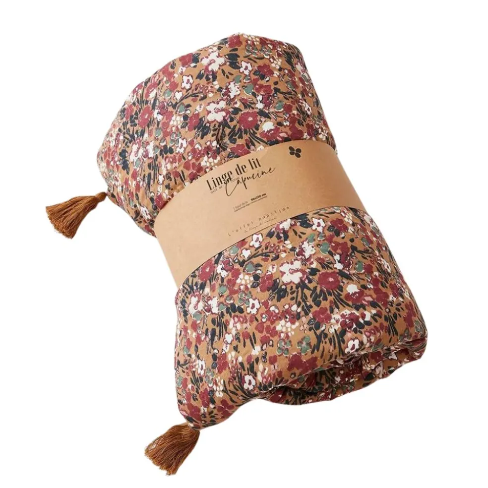 Bout de lit en gaze de coton imprimée camel 90x200cm - Capucine