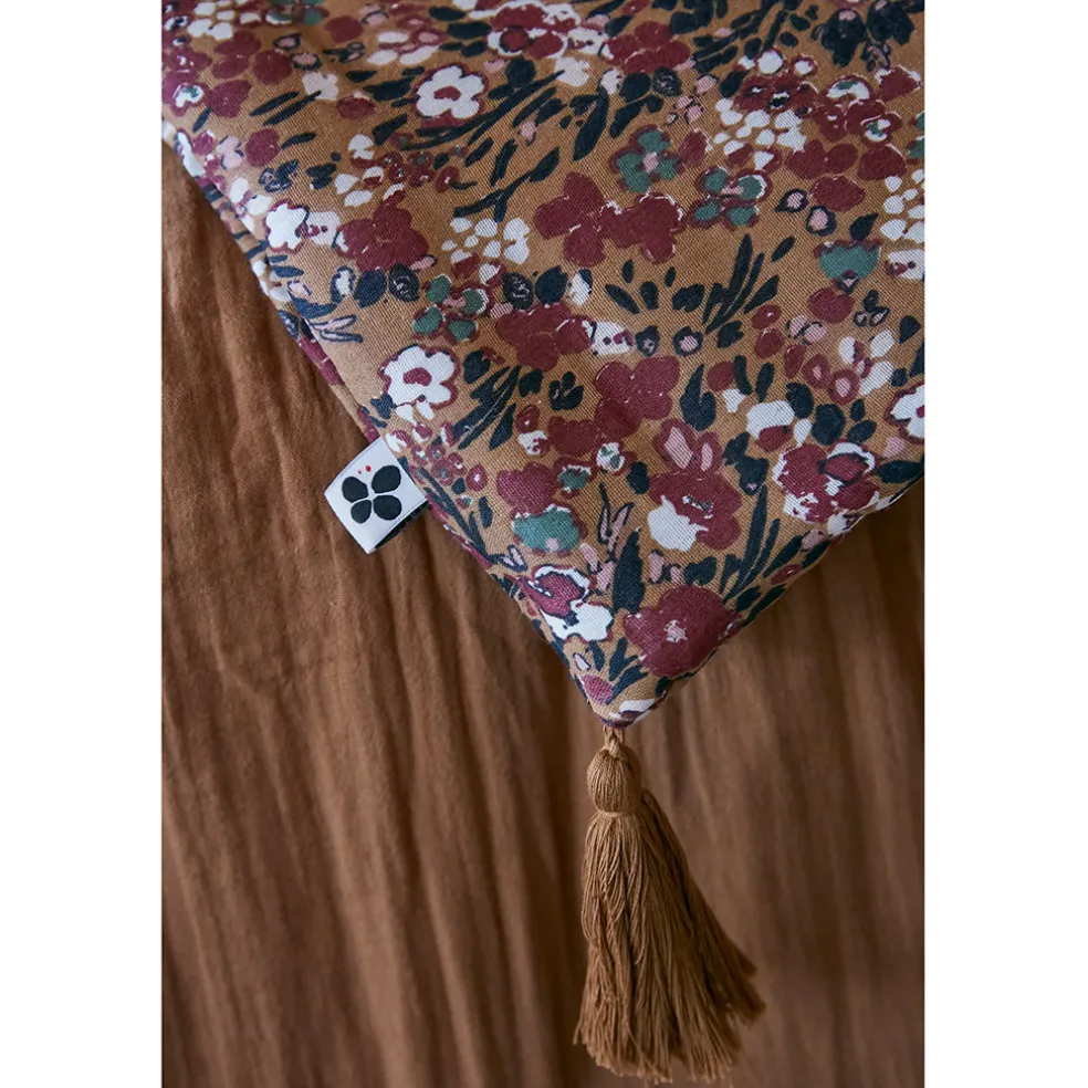 Bout de lit en gaze de coton imprimée camel 90x200cm - Capucine