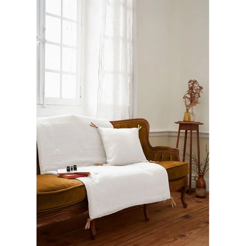 Bout de lit en lin lavé craie 90x200cm - Soline