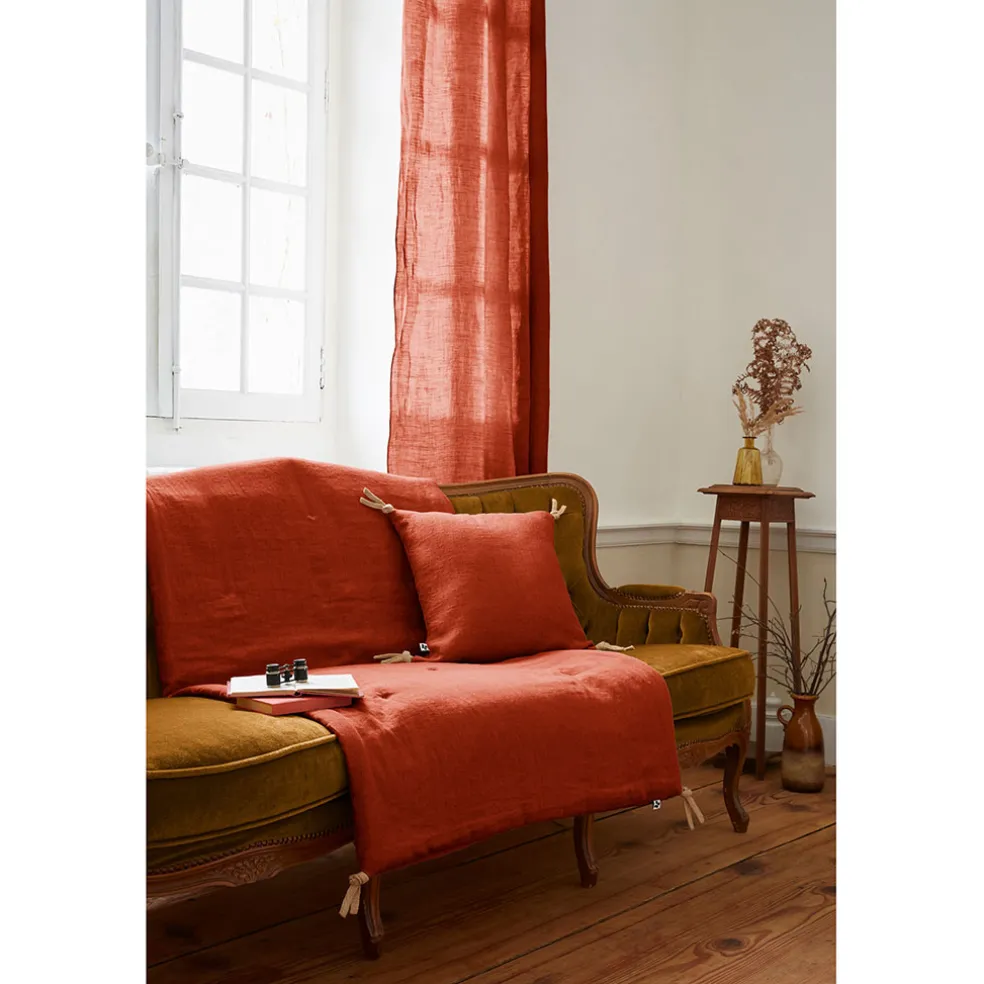 Bout de lit en lin lavé paprika 90x200cm - Soline