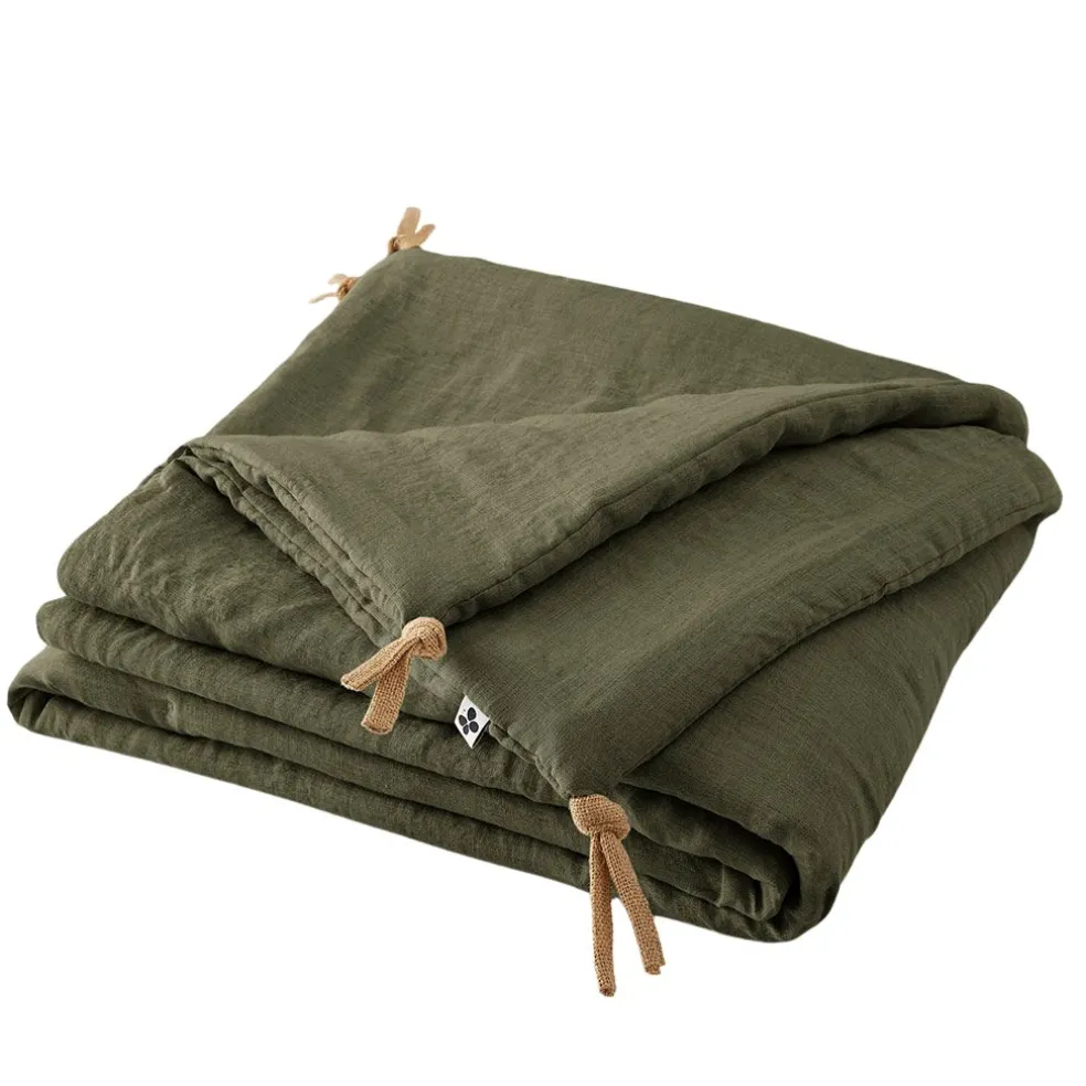 Bout de lit en lin lavé thym 90x200cm - Soline