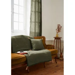 Bout de lit en lin lavé thym 90x200cm - Soline