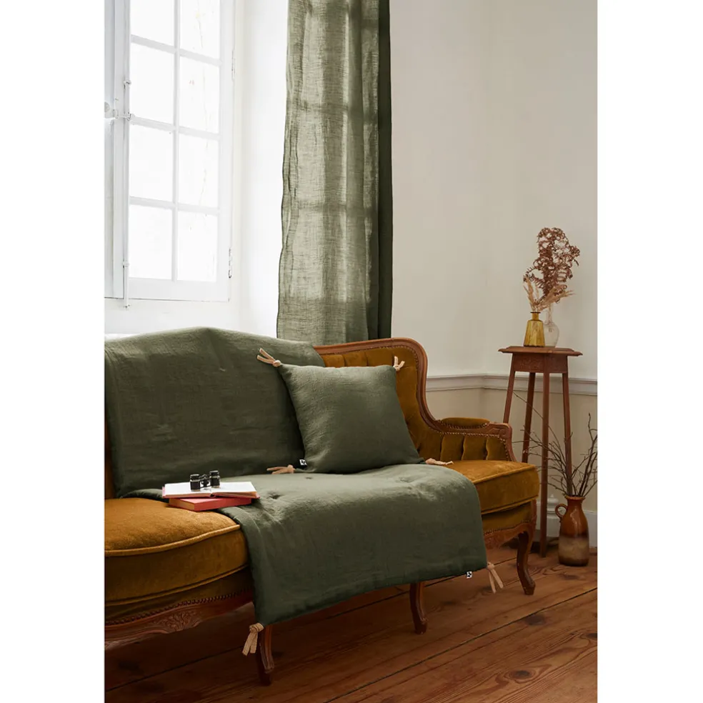 Bout de lit en lin lavé thym 90x200cm - Soline