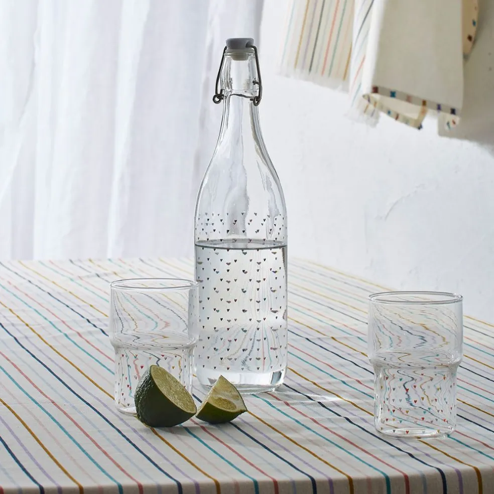 Bouteille en verre coeur multicolore 90cl -famille