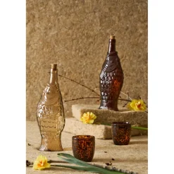 Bouteille Poisson en verre recyclé sablé fumé rose pâle 1.1L