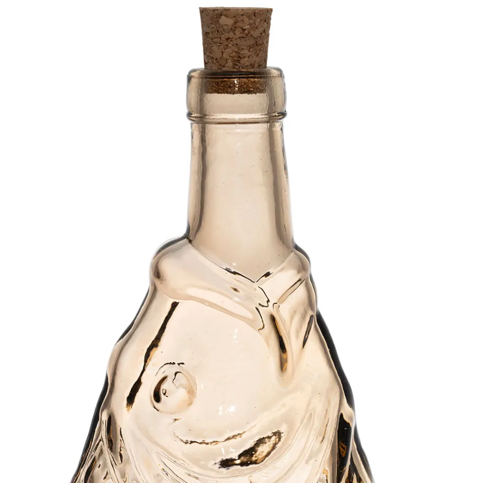 Bouteille Poisson en verre recyclé sablé fumé rose pâle 1.1L