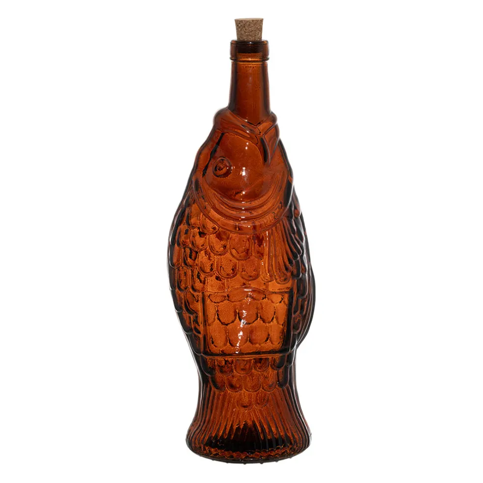 Bouteille Poisson en verre recyclé sablé ambre 1.1L