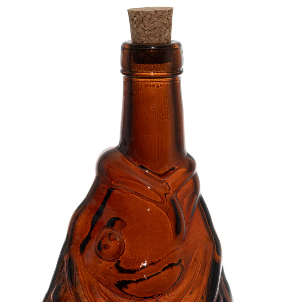 Bouteille Poisson en verre recyclé sablé ambre 1.1L