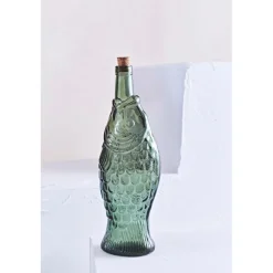 Bouteille Poisson en verre recyclé sablé sauge 1.1l