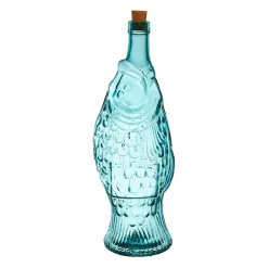 Bouteille poisson turquoise 1.1l en verre recyclé