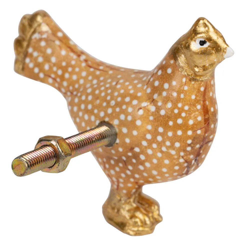 Boutons de porte poules x2 blanc et doré - Campagne