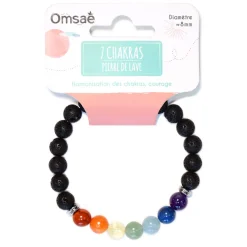 Bracelet 7 chakras pierre de lave perles rondes 8mm