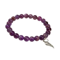 Bracelet améthyste perles rondes 8mm et aile d'ange