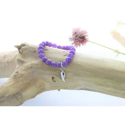 Bracelet améthyste perles rondes 8mm et aile d'ange