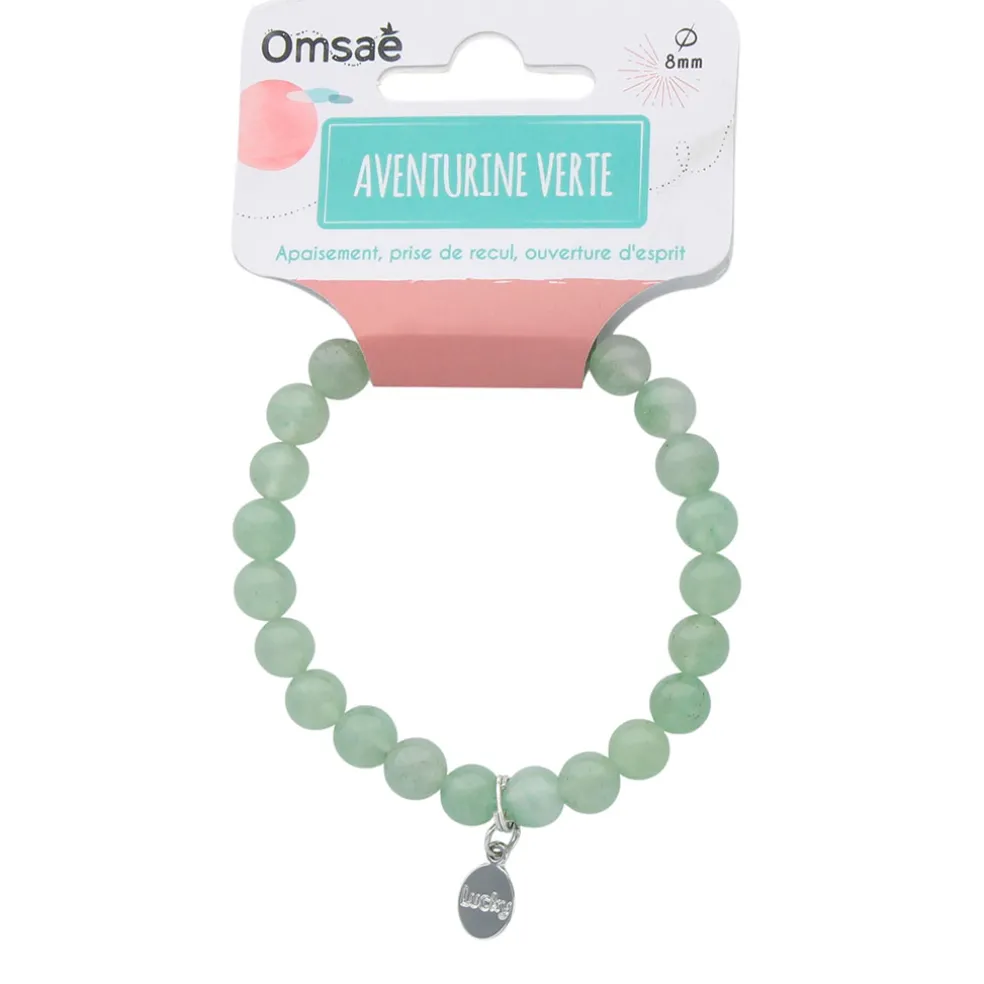 Bracelet aventurine verte perles rondes 8mm et chance