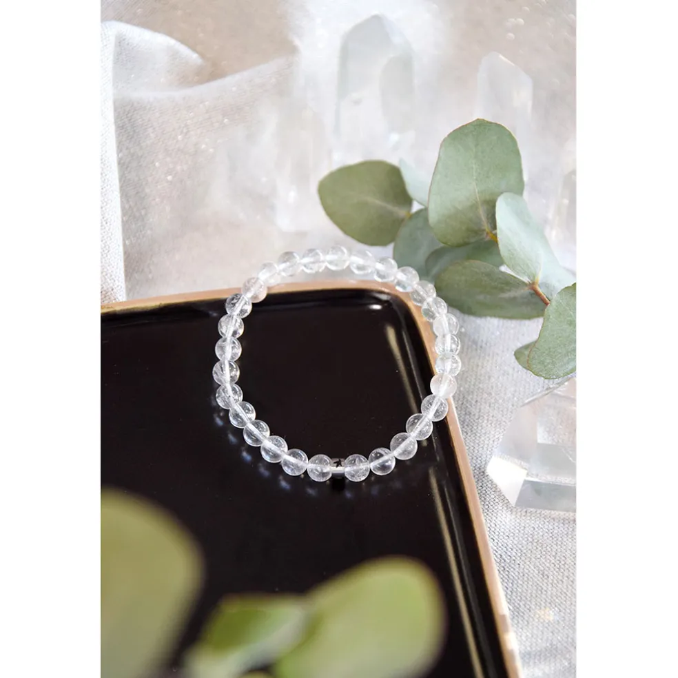 Bracelet cristal de roche perles rondes 6mm