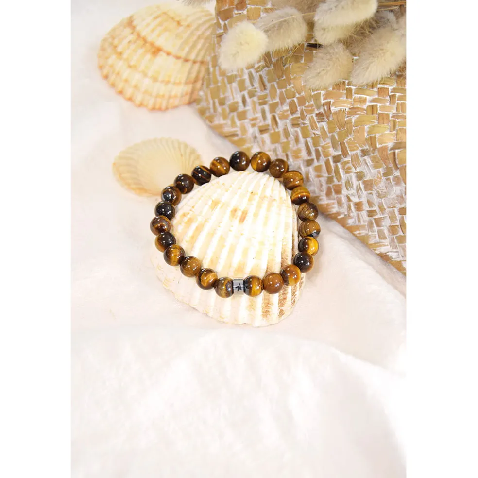 Bracelet œil de tigre perles rondes 8mm