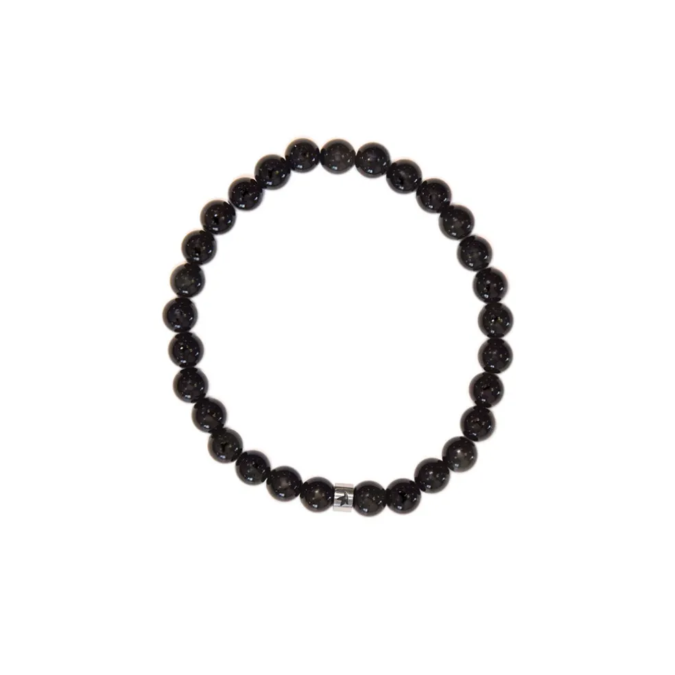 Bracelet obsidienne noire perles rondes 6mm