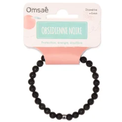 Bracelet obsidienne noire perles rondes 6mm