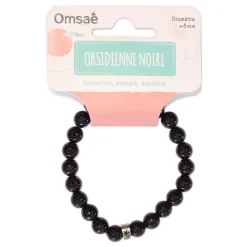 Bracelet obsidienne noire perles rondes 8mm