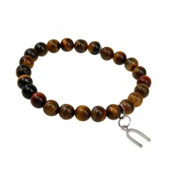 Bracelet oeil de tigre perles rondes 8mm et fer à cheval