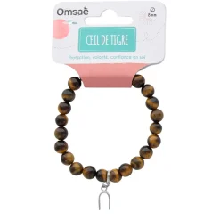 Bracelet oeil de tigre perles rondes 8mm et fer à cheval