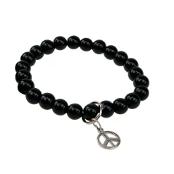 Bracelet onyx perles rondes 8mm et signe paix