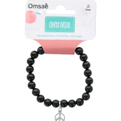 Bracelet onyx perles rondes 8mm et signe paix