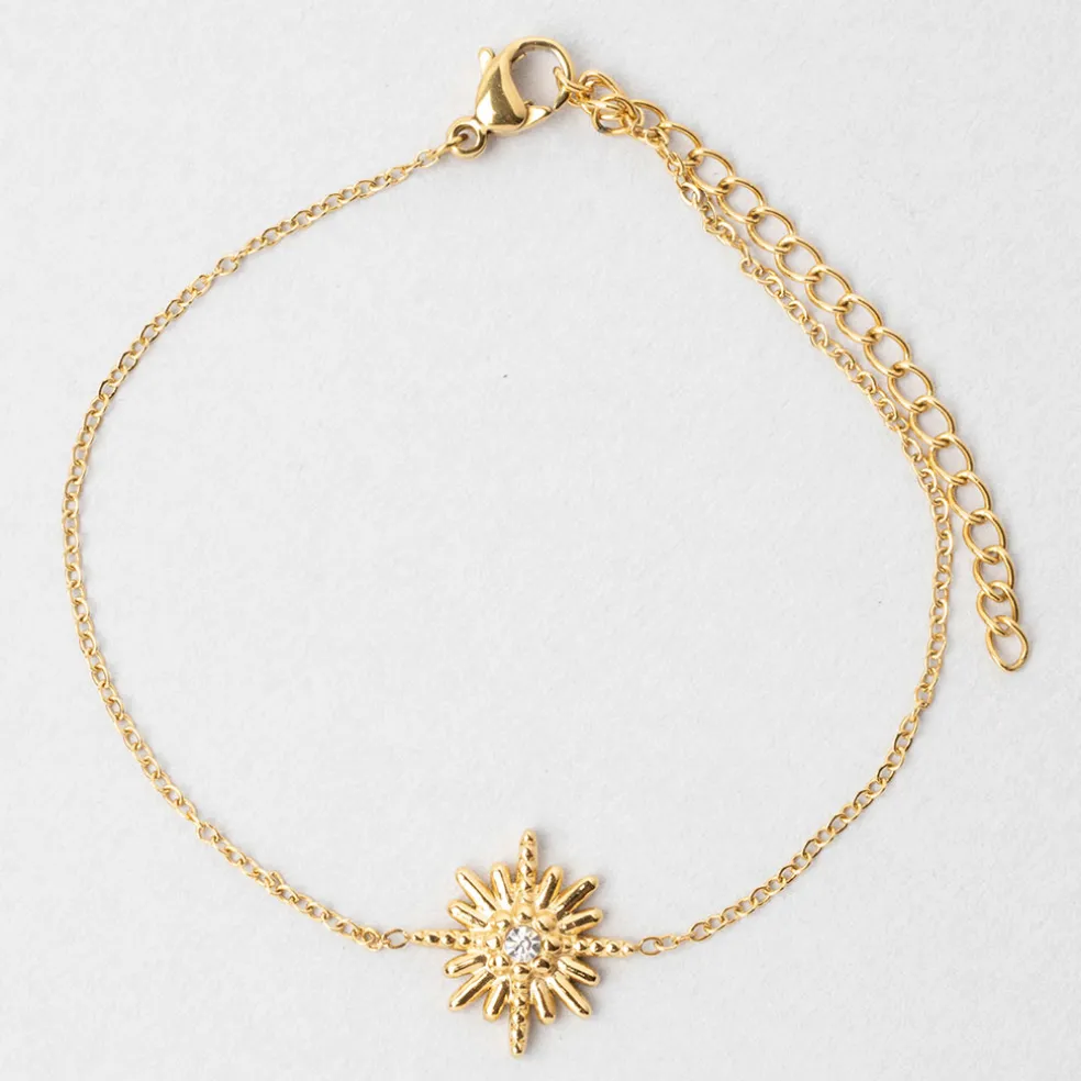 Bracelet soleil doré l15+5cm acier inoxydable+strass