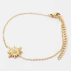 Bracelet soleil doré l15+5cm acier inoxydable+strass