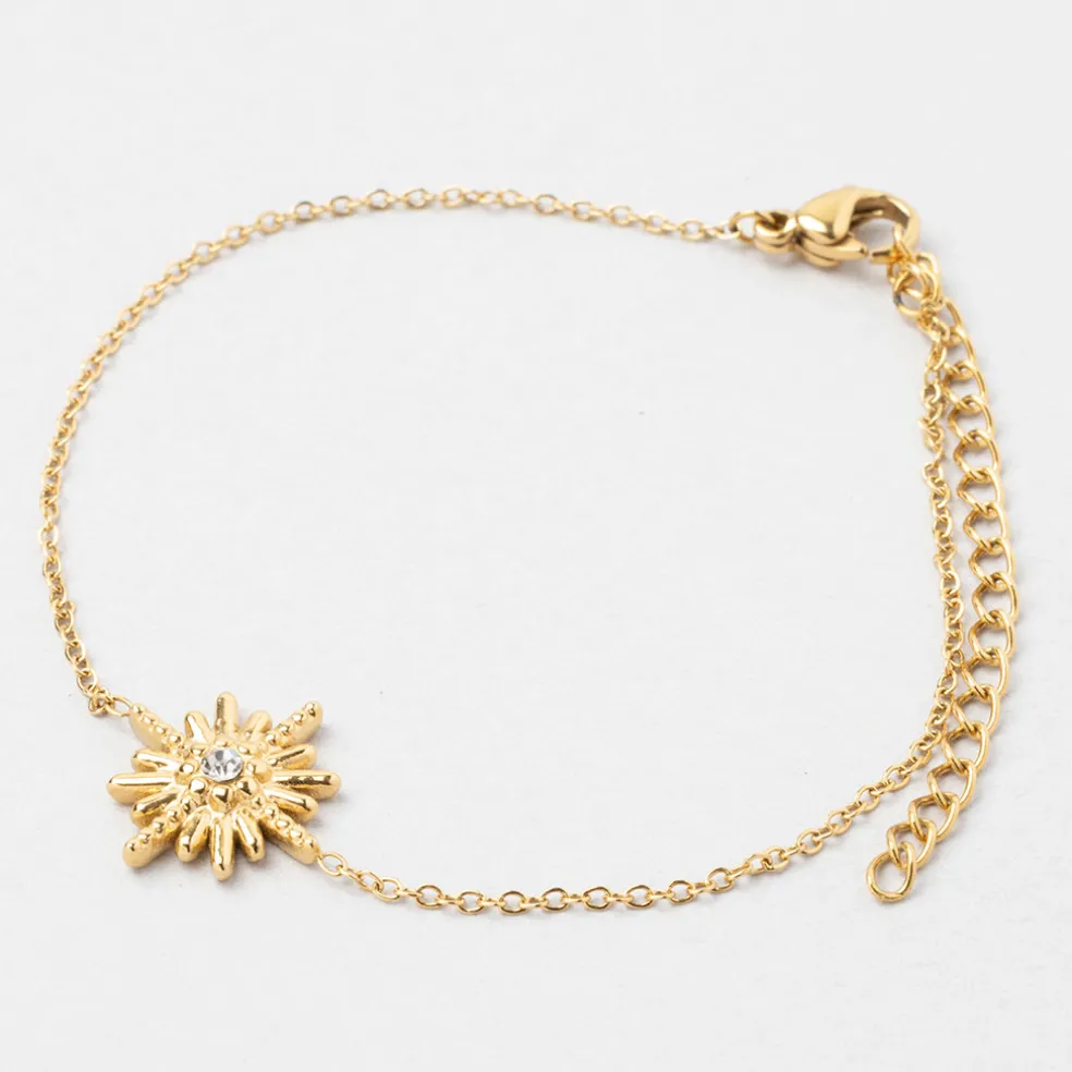 Bracelet soleil doré l15+5cm acier inoxydable+strass