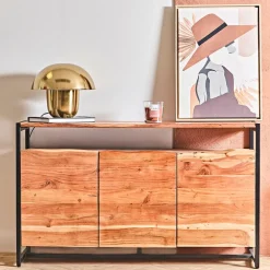 Buffet 3 portes en acacia et pieds en fer noir - Brooklyn