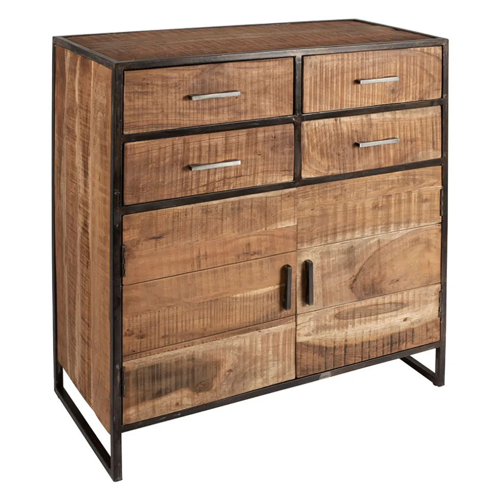 Buffet bas en acacia et fer 2 portes H105cm -Factory