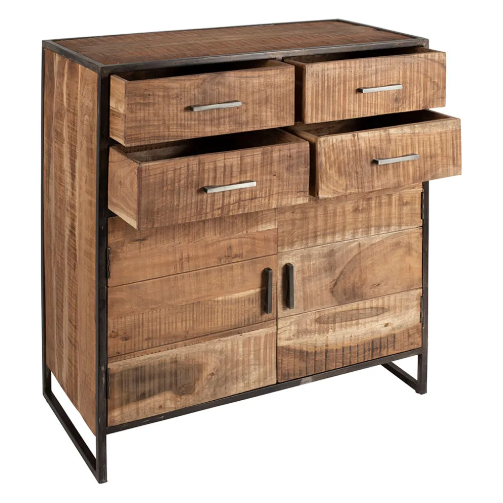 Buffet bas en acacia et fer 2 portes H105cm -Factory