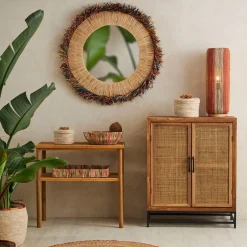 Buffet bas en sapin et bambou naturel L80cm - Tamba