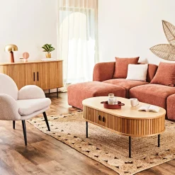 Buffet en placage chêne naturel 140x45cm - nola