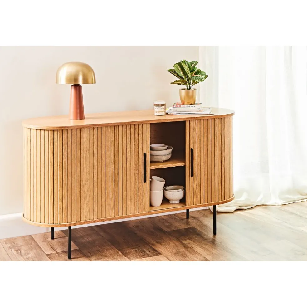 Buffet en placage chêne naturel 140x45cm - nola