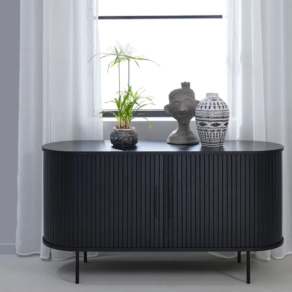 Buffet en placage chêne noir 140x45cm - Nola