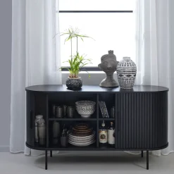 Buffet en placage chêne noir 140x45cm - Nola