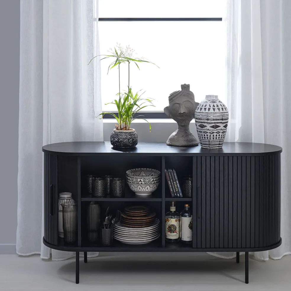 Buffet en placage chêne noir 140x45cm - Nola