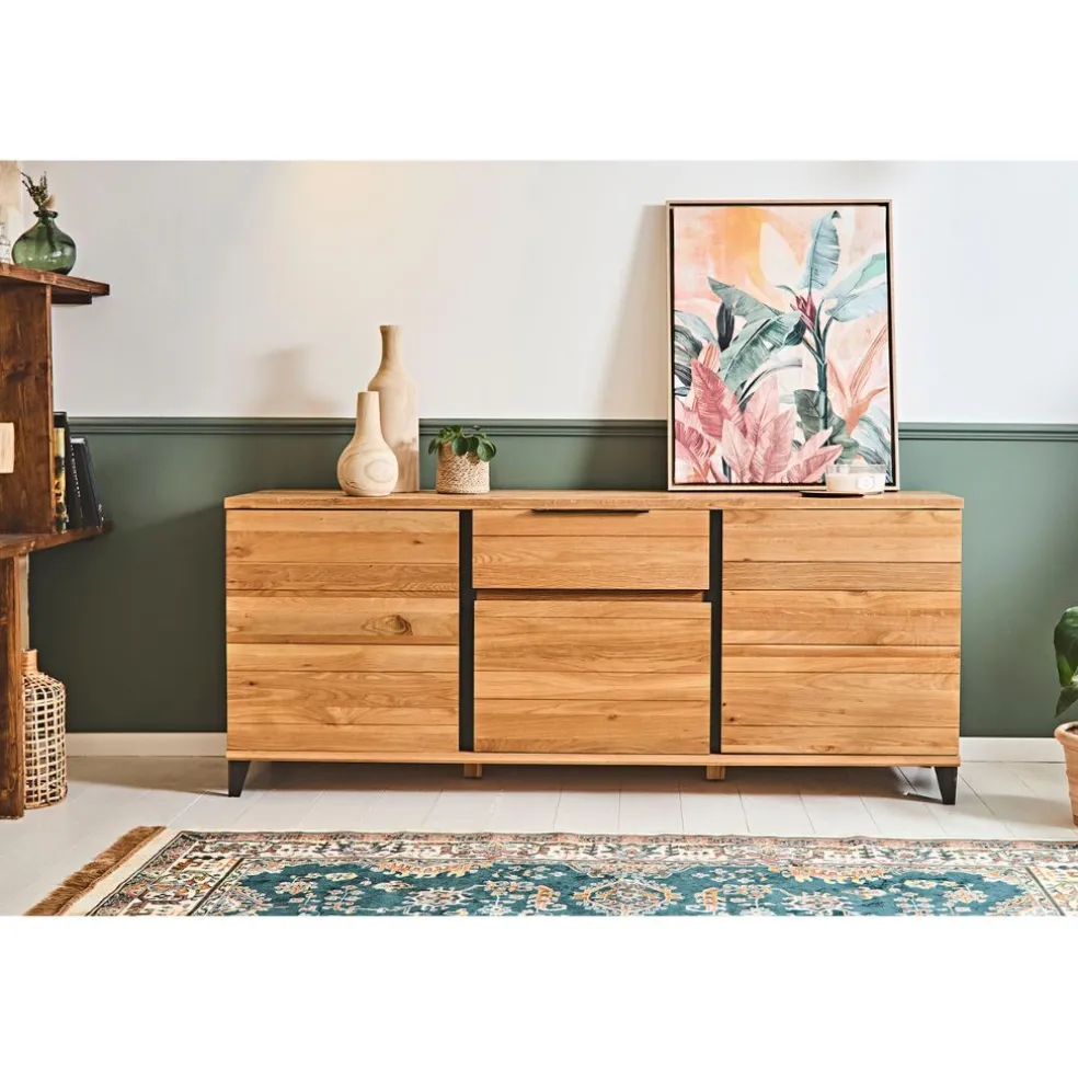 Buffet enfilade chêne massif 3 portes et tiroir - Manny