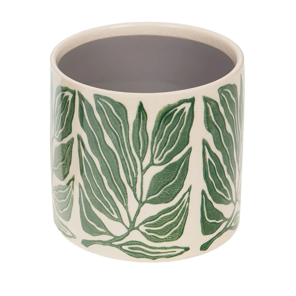 Cache-pot en céramique vert et blanc H14cm - Amazonie