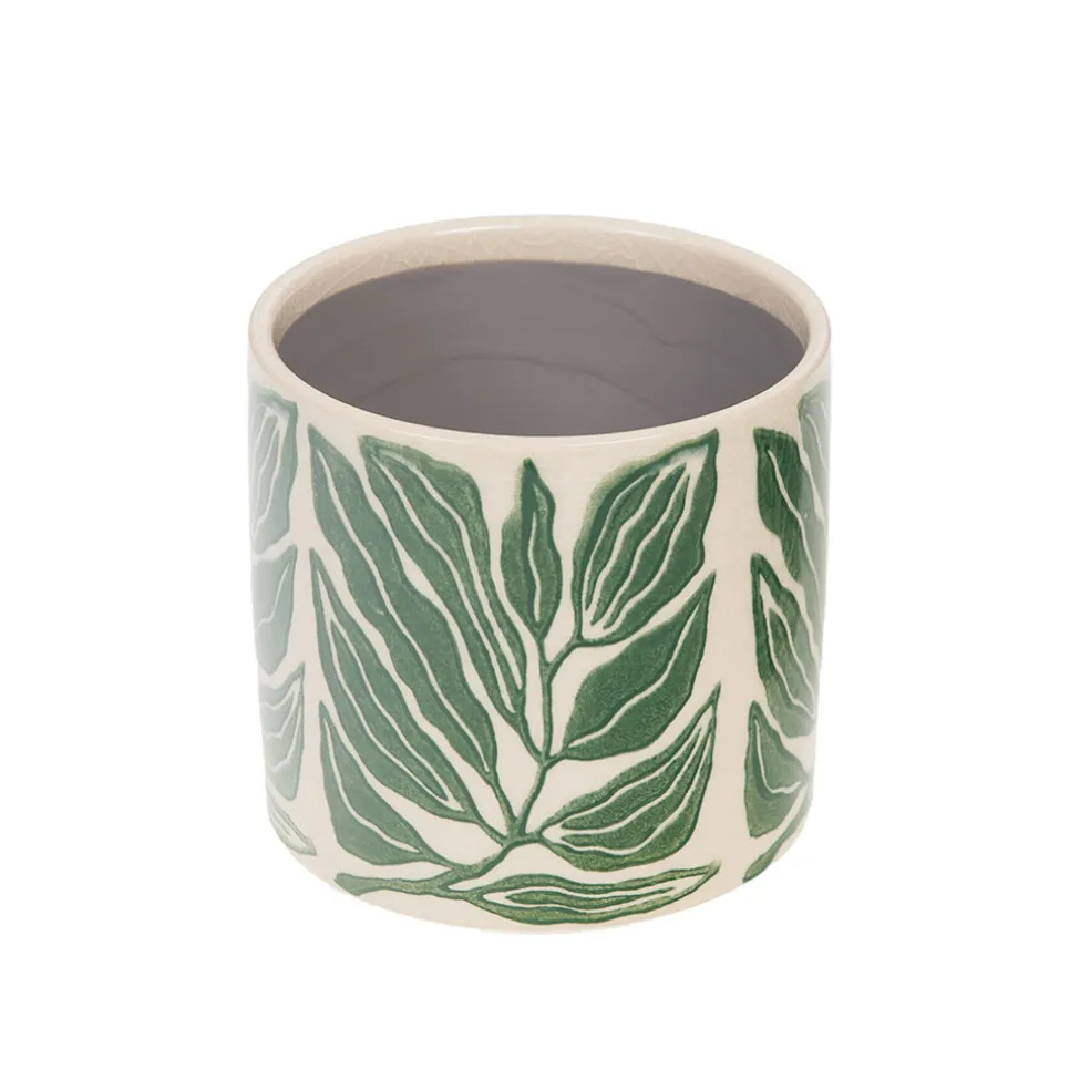 Cache-pot en céramique vert et blanc H12cm - Amazonie