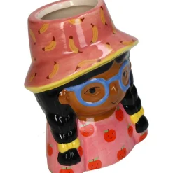 Cache-pot fille en dolomite multicolore h10cm