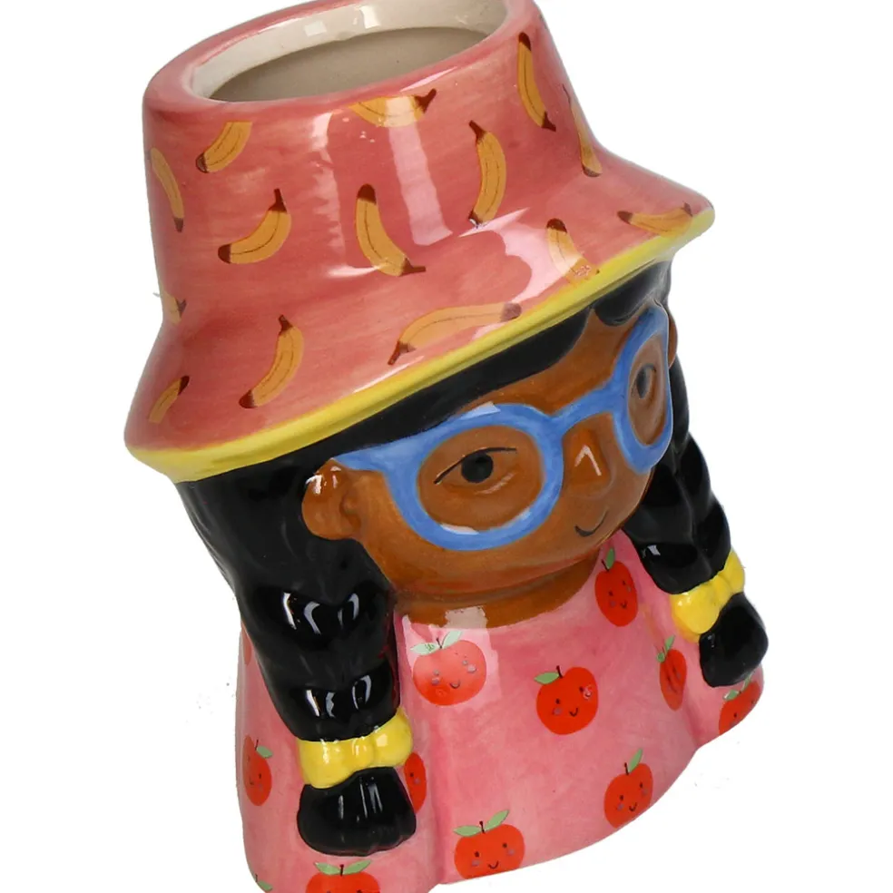 Cache-pot fille en dolomite multicolore h10cm