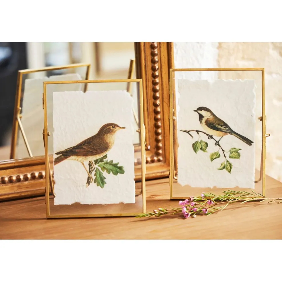 Cadre déco (x2) en verre et coton oiseau 14x18cm