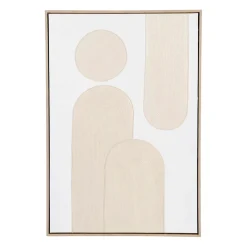Cadre deco abstrait en panneau de bois et verre beige 63x93cm - Greeka
