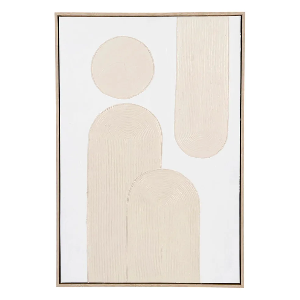 Cadre deco abstrait en panneau de bois et verre beige 63x93cm - Greeka
